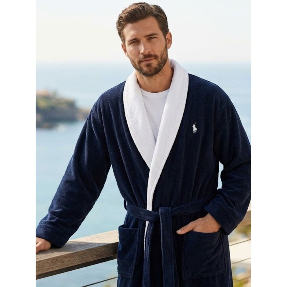 Ralph Lauren Polo Navy and White Robe Men's One Size Fits All